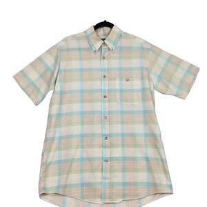 Par Four Sportswear Men’s Plaid Front Pocket Short Sleeve Button Down Shirt L